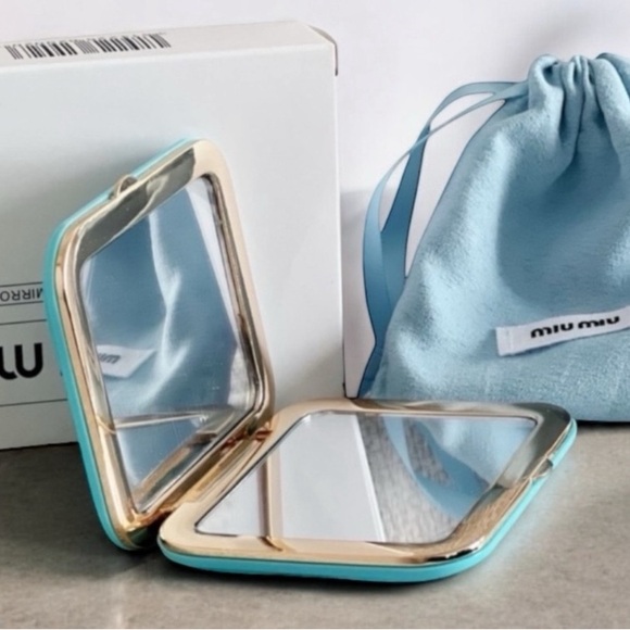 Miu Miu Blue Quilted Design Compact Mirror with Gold Logo - Picture 2 of 3